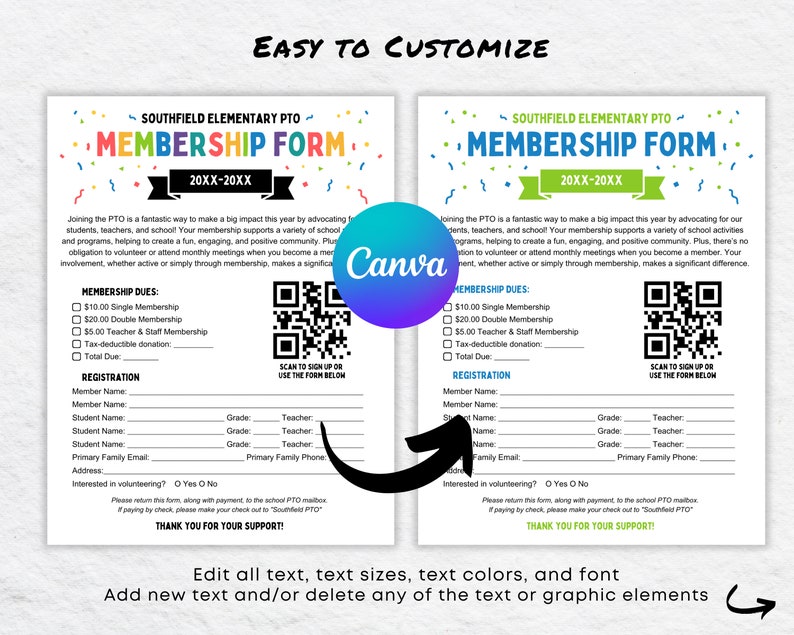 Membership Form Canva Template for PTSA, PTA or PTO Recruitment Drive ...