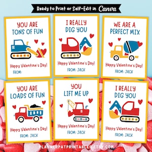 Printable Kids Construction Valentine Cards Set, Classmate Exchange PDF