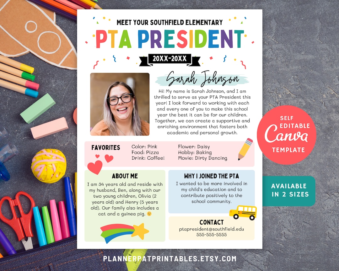 Meet the PTA President Flyer: Back to School Parent Group Welcome Sign ...