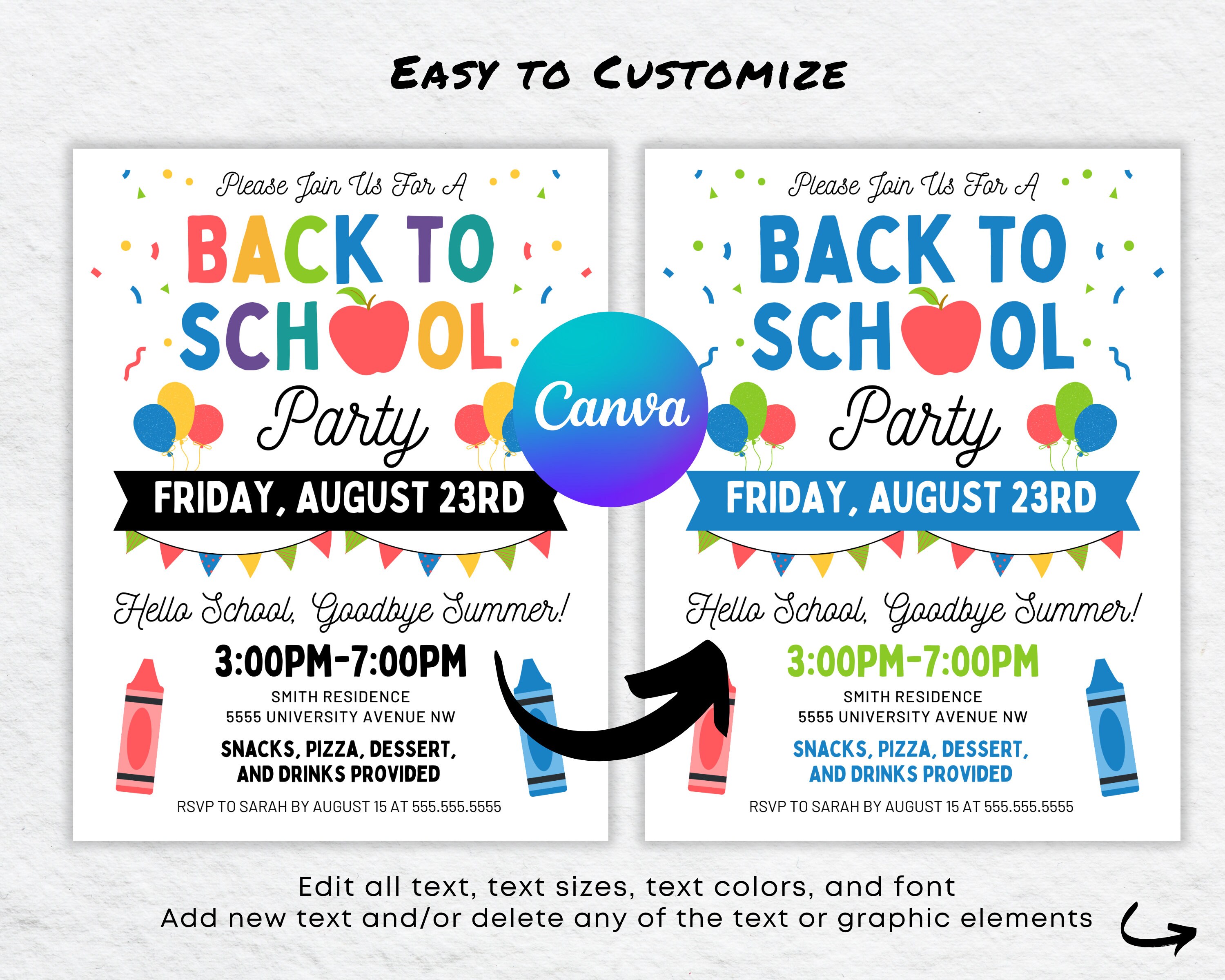 DIY Back To School Party Invitation Template Printable Editable In 