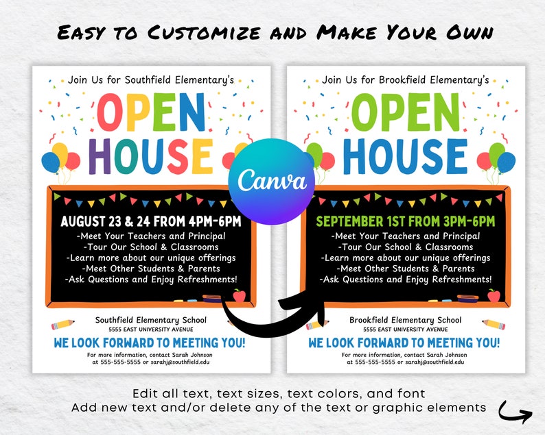 School Open House Flyer Template: Editable Invitation (canva) - Etsy