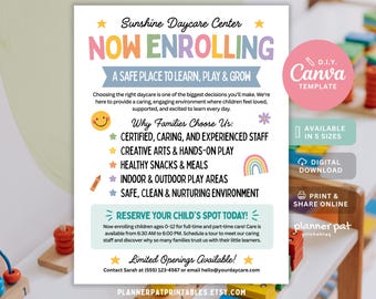 Daycare Enrollment Flyer Template, Editable Childcare Center Registration Poster (Canva)