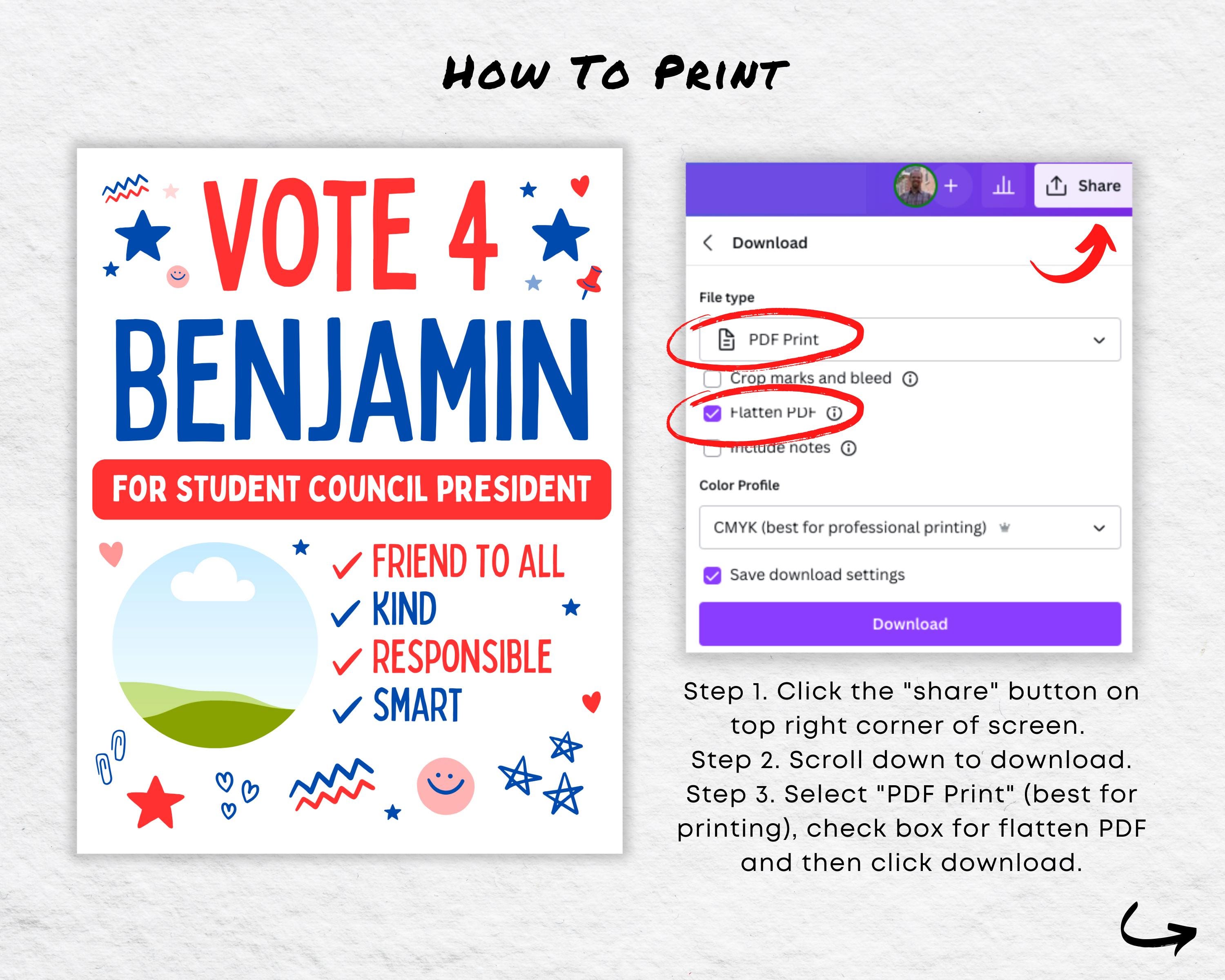 Boy Themed Class Election Flyer Template: Canva Student Vote Poster ...