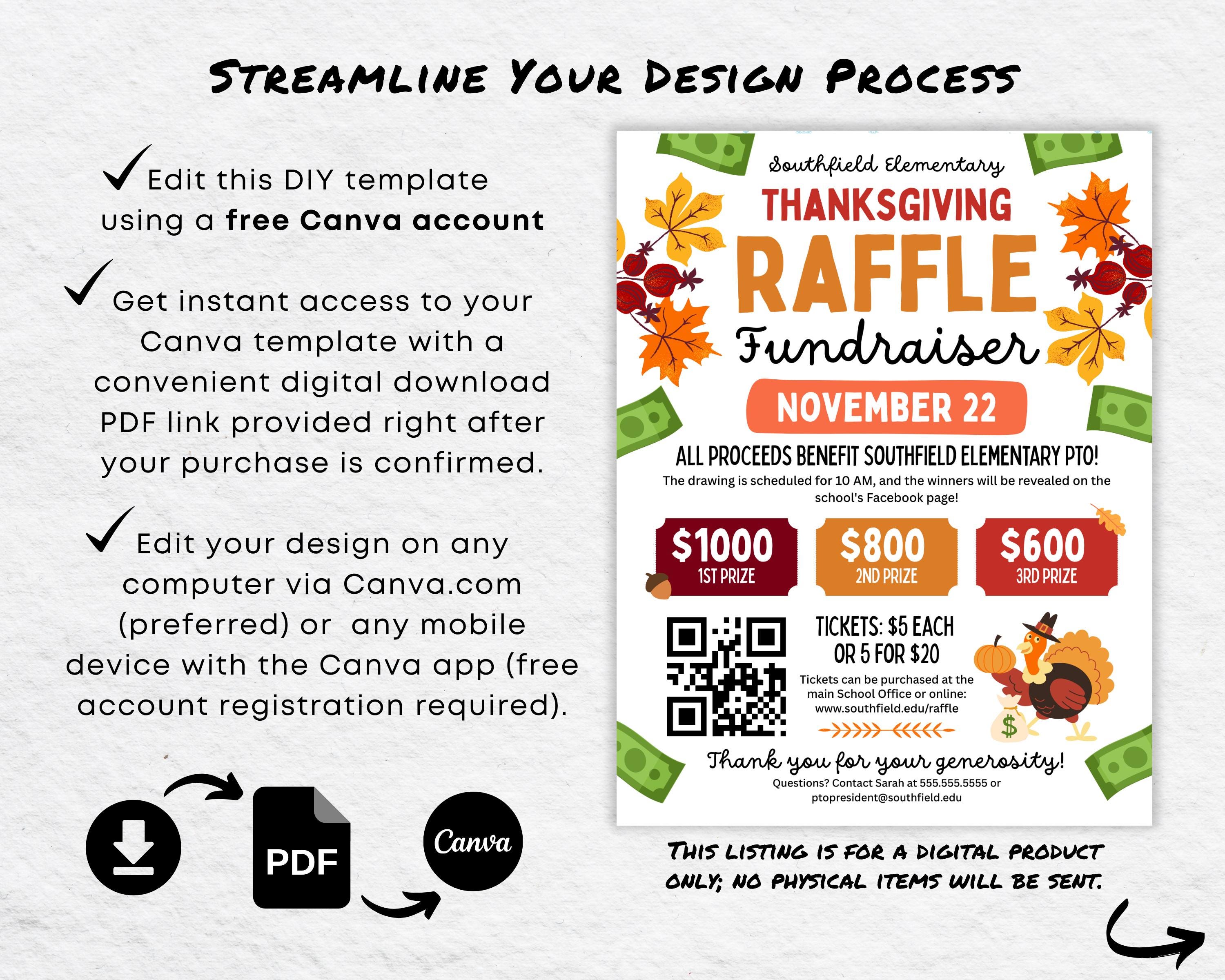 Turkey Raffle Template Thanksgiving Raffle Flyer | Editable Fall Fundraiser Template (canva ...