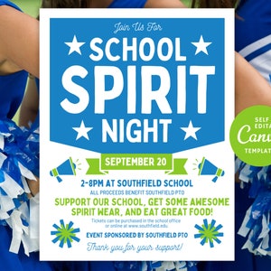 Editable School Spirit Night Flyer | Canva Fundraiser Invitation Template for PTO PTA Events