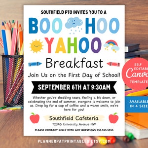 Editable Boo Hoo Yahoo Invitation, School Breakfast Social Flyer Template
