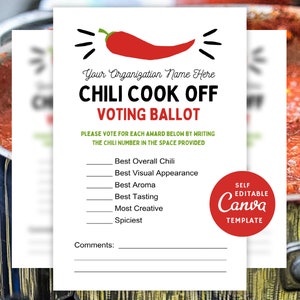 Editable Chili Cookoff Ballot Printable, Chili Vote Sheet, Canva Template