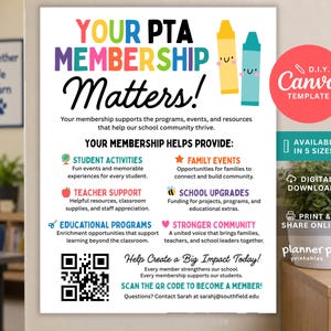 PTO PTA Membership Flyer Template, Editable School Join Sign (Canva)