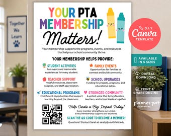 PTO PTA Membership Flyer Template, Editable School Join Sign (Canva)