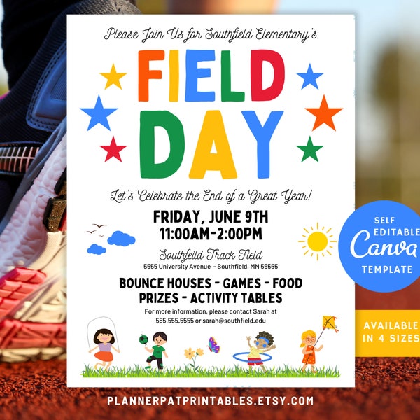 Editable School Field Day Flyer Template, Field Day Fun Day Invite, Canva