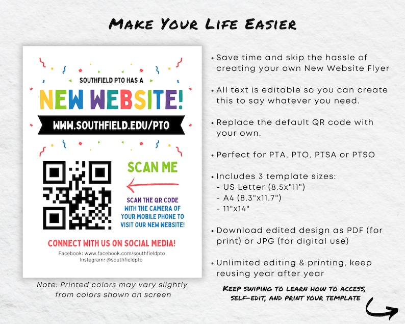 Editable PTO PTA New Website Flyer Canva Template, Launch Announcement ...