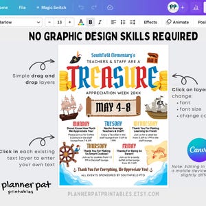 Pirate Theme Teacher & Staff Appreciation Week Itinerary Flyer (canva ...