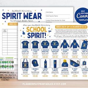 Editable Spirit Wear Order Form | Canva School PTA PTO Fundraiser Template (Digital Download)