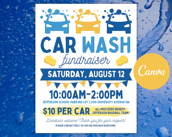 Editable Car Wash Fundraiser Flyer Template: School Fundraising (Digital Download)