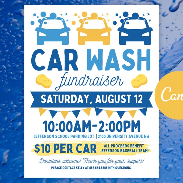 DIY Car Wash Flyer Editable Canva Template, Charity Car Wash Fundraiser