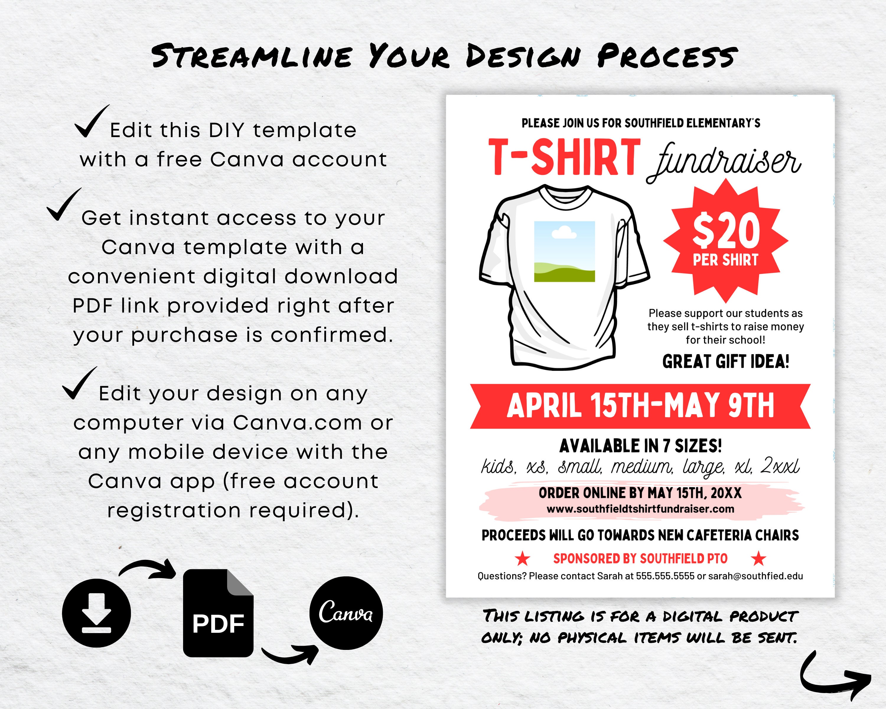 Shirt Raffle Sign T-shirt Fundraiser Flyer Editable Printable, Spirt Wear Template Canva ...