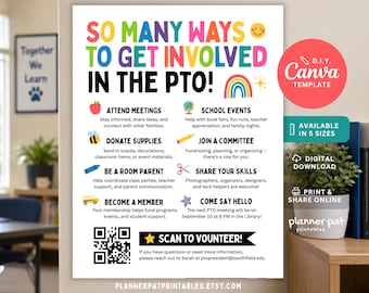 PTA PTO Volunteer Flyer Template, Editable Design (Canva)