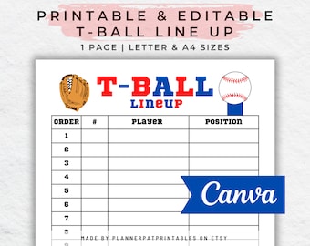 Bewerkbare T-Ball line-up Canva-sjabloon, lege slagvolgorde en selectie
