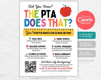 PTO PTA Does That Flyer Template, Editable School Event Informational Sign (Canva)
