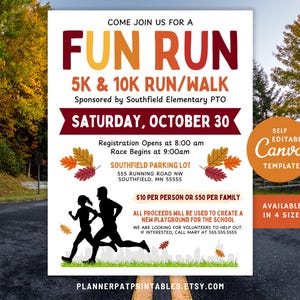 Fall Fun Run Flyer Editable Canva Template, 5k 10k Run & Walk Race Flyer