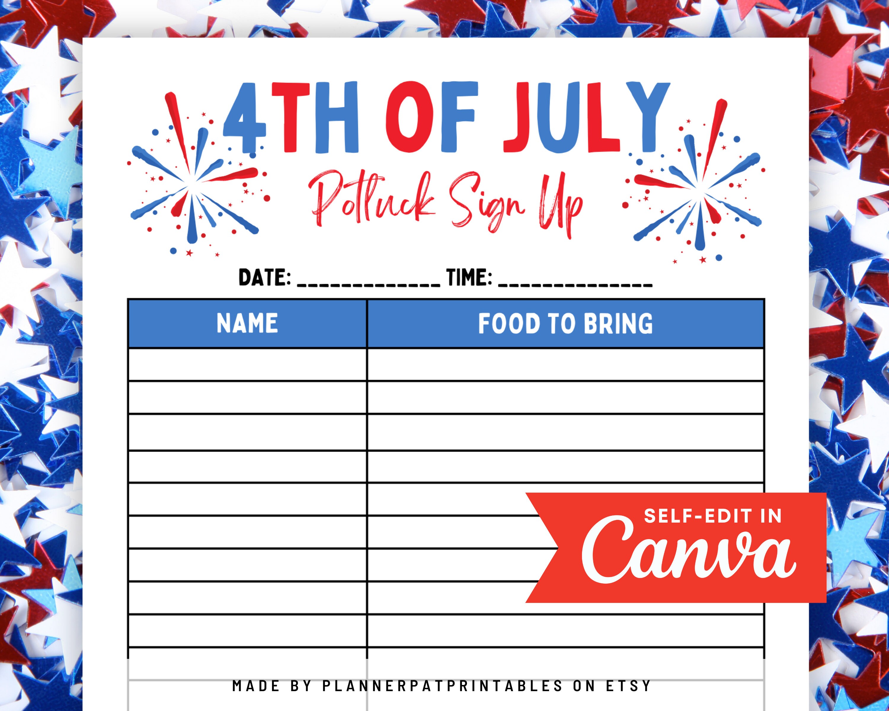 4th Of July Potluck Sign Up Sheet Independence Day Template Printable Canva 4th Of July Potluck Sign Up Sheet Independence Day Template Printable Canva