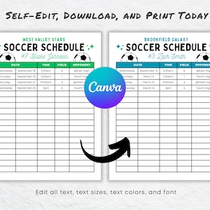 Editable Soccer Schedule Template, Canva Soccer Game Calendar - Etsy