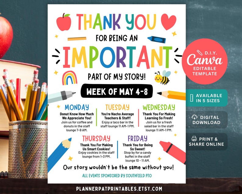 Storybook Weekly Routine Editable Storybook Theme Teacher & Staff Appreciation Week Itinerary ...