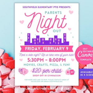 Editable Valentines Day Parents Night Out Flyer Template, Date Night Invitation