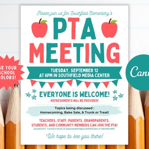 PTA Meeting Sign Editable Canva Template, Edit for PTO