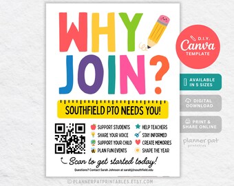 PTA PTO Recruitment Flyer Template, Editable Why Join Canva Flyer