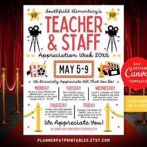 Hollywood Teacher Appreciation Week Itinerary Flyer (Canva Template)