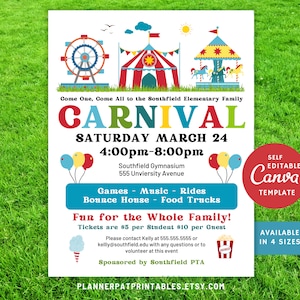 Editable Spring Carnival Flyer Canva Template, DIY School Fun Fair Invite