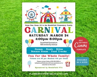 Editable Spring Carnival Flyer Printable, School Carnival Invite, Canva Template