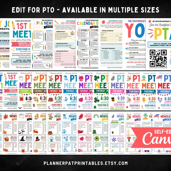 PTO PTA Flyer Templates Bundle: Editable School Recruitment, Membership, Newsletter, Meeting (Canva, Digital Download)