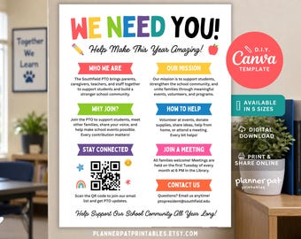PTO PTA Overview Flyer Template, Editable School Welcome Poster (Canva)