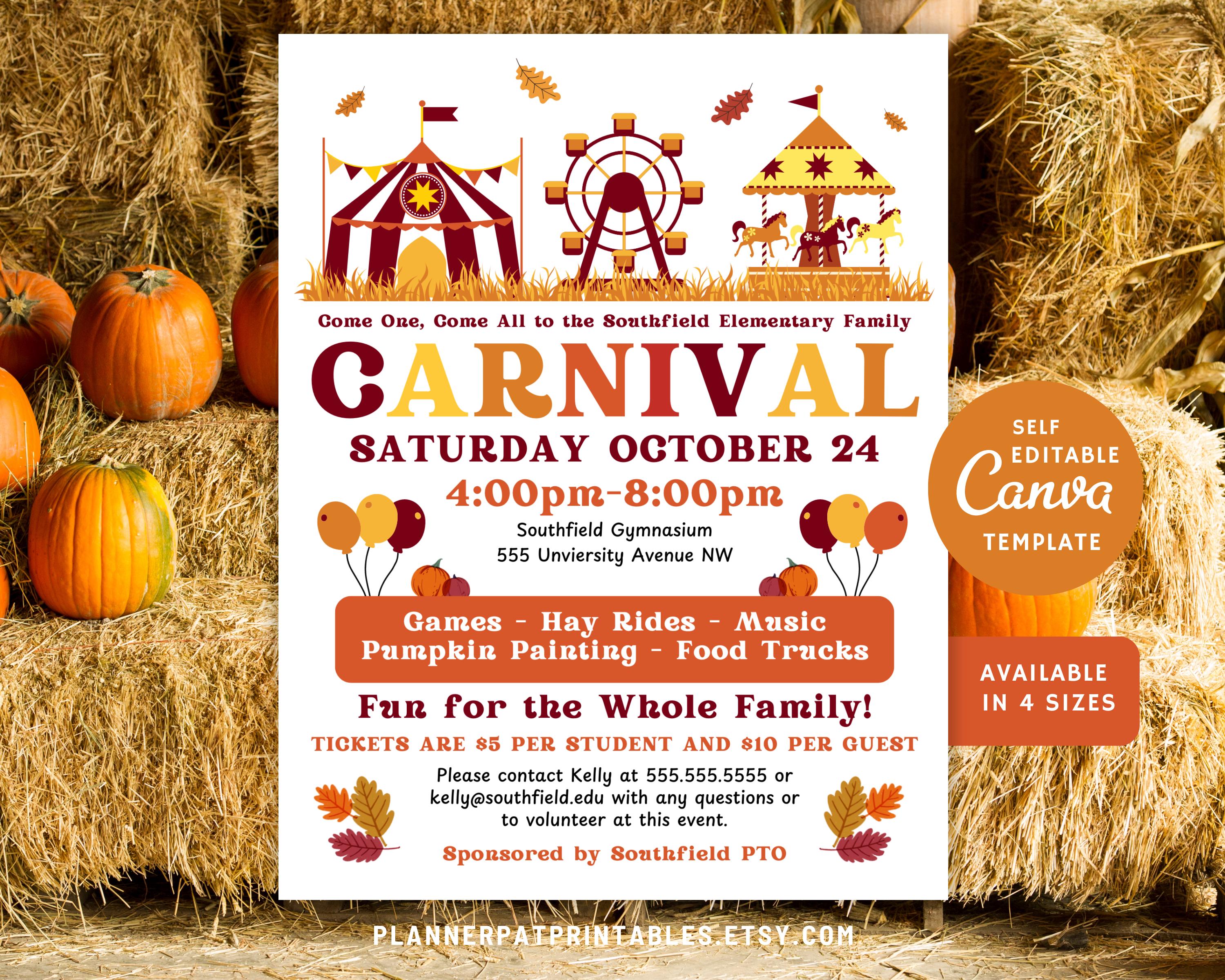 Editable Fall Carnival Flyer: Autumn Festival Invitation (canva ...