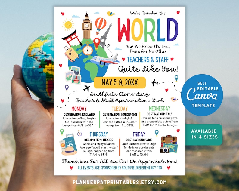 International Teacher Appreciation Week Itinerary Flyer (canva Template ...