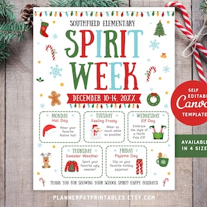 Editable Christmas Spirit Week Itinerary Flyer, DIY Holiday Dress Up Schedule