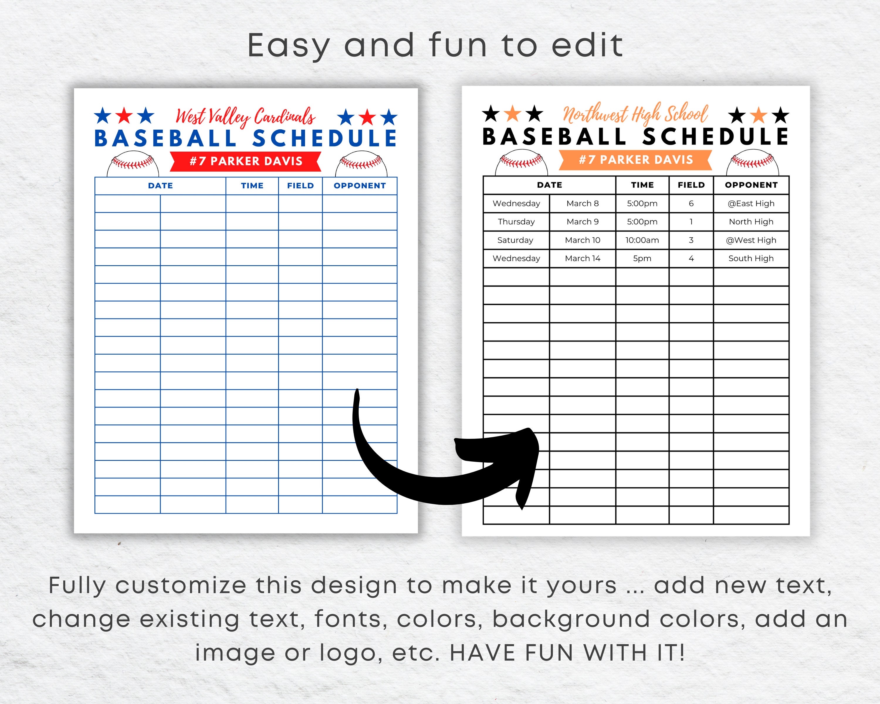 DIY Baseball Game Schedule Template Printable Canva Baseball Etsy