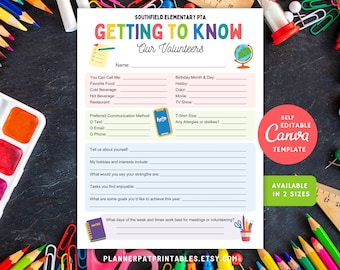 Editable Volunteer Favorites Questionnaire Printable, All About Our PTO PTA Volunteers Survey