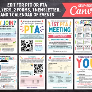 Editable PTA / PTO Bundle Includes Recruitment Flyers, Newsletter, Calendar of Events, & Membership Forms