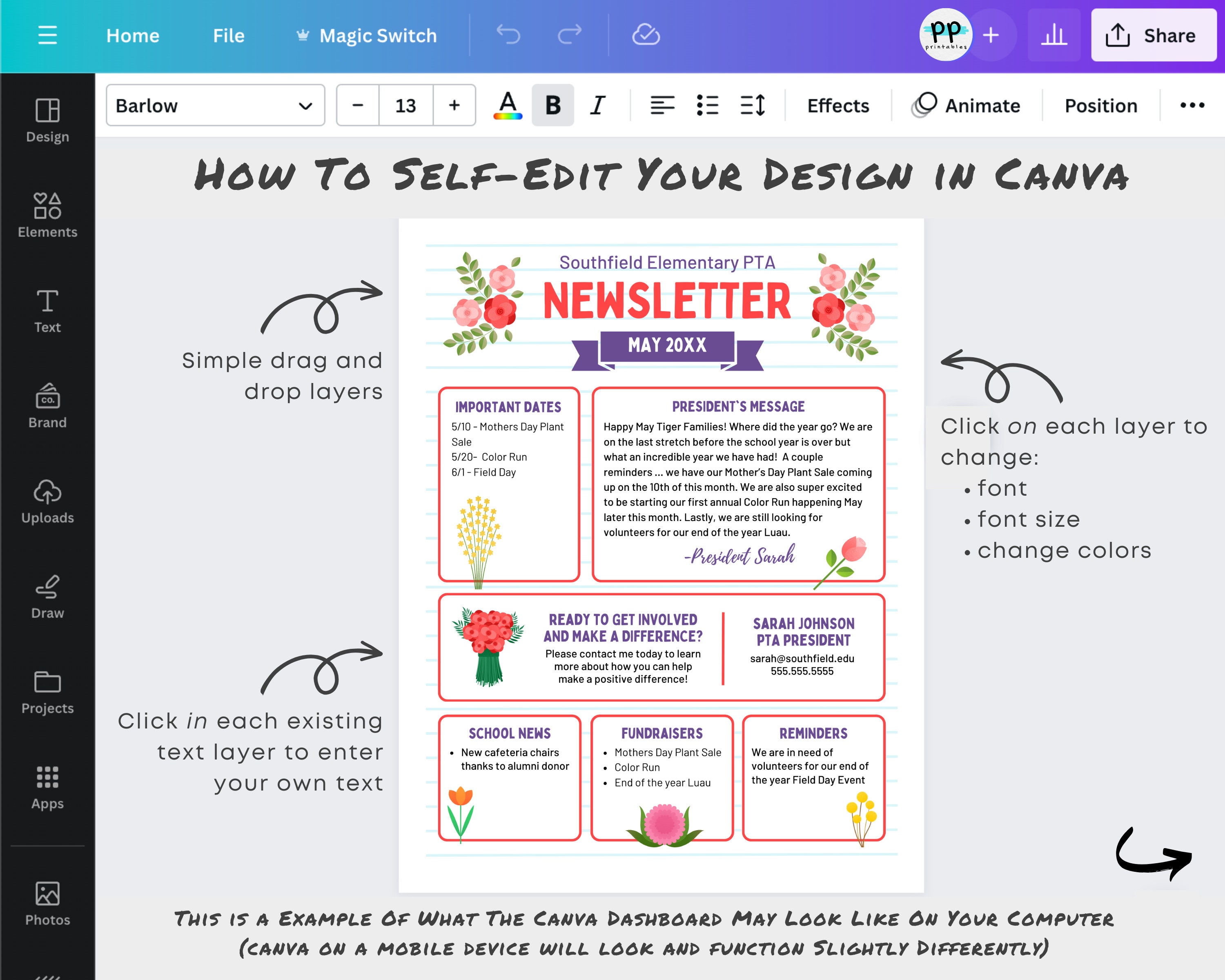 Editable May Newsletter Canva Template, School PTO PTA May News ...