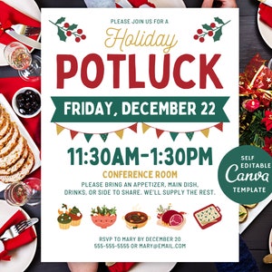 Editable Holiday Potluck Flyer: Christmas Work Party Invite (canva ...