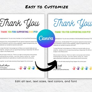 Editable PTO Thank You Letter Template, Edit for PTA - Etsy