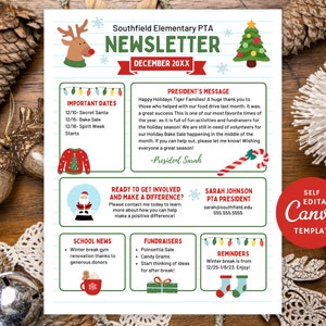 Editable PTA Newsletter December Template, Holiday News, Canva Template