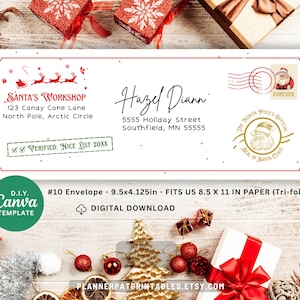 Editable Santa Envelope Template: #10 Christmas Canva (Printable Download)