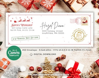 Editable Santa Envelope Template: #10 Christmas Canva (Printable Download)
