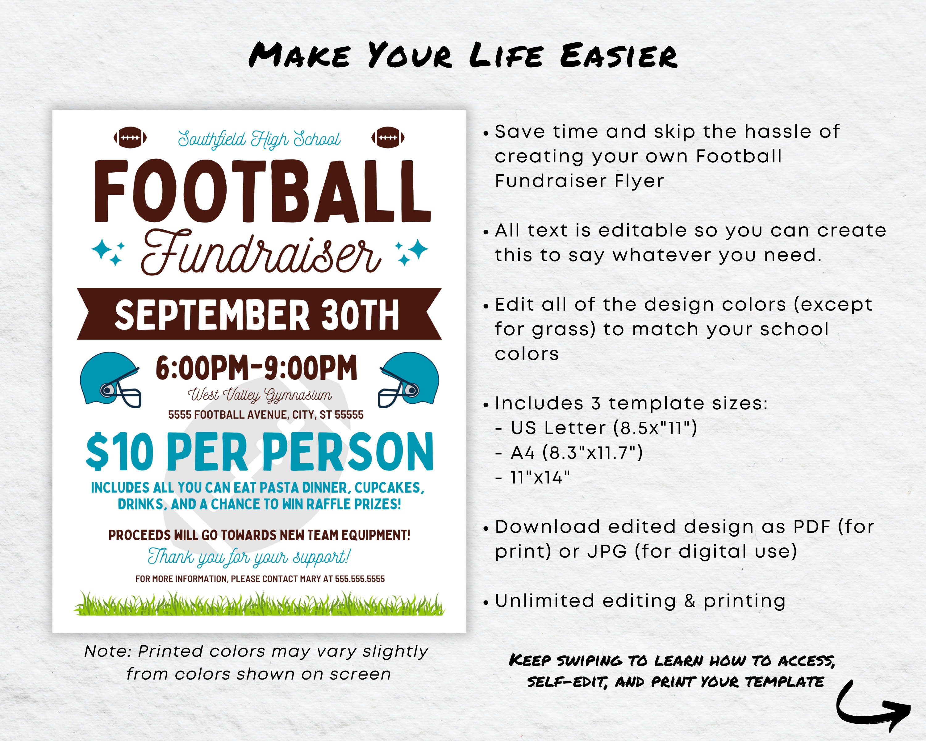 Diy Football Raffle Box DIY Football Fundraiser Flyer Canva Template, Football Raffle ...