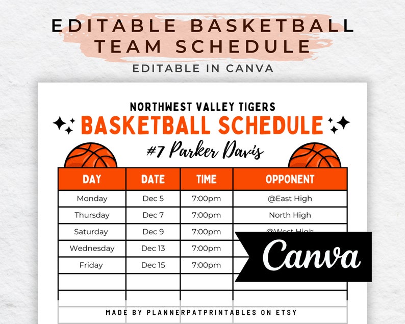 Editable Basketball Schedule Template Canva Basketball - Etsy