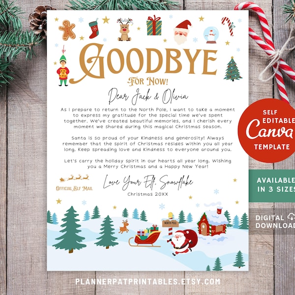 Editable Christmas Elf Goodbye Letter | Holiday Canva Template (Digital Download)